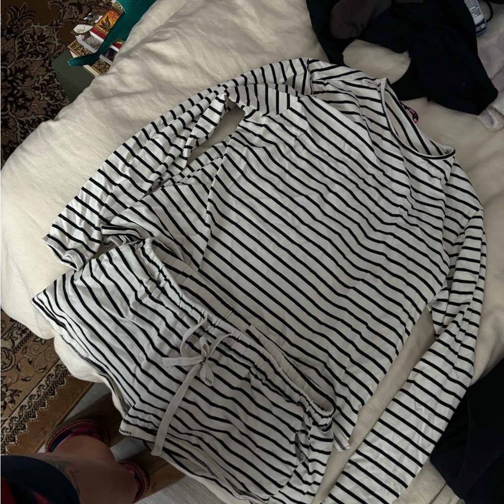 Edikted Striped Black and White Long Sleeve Top and Shorts Set